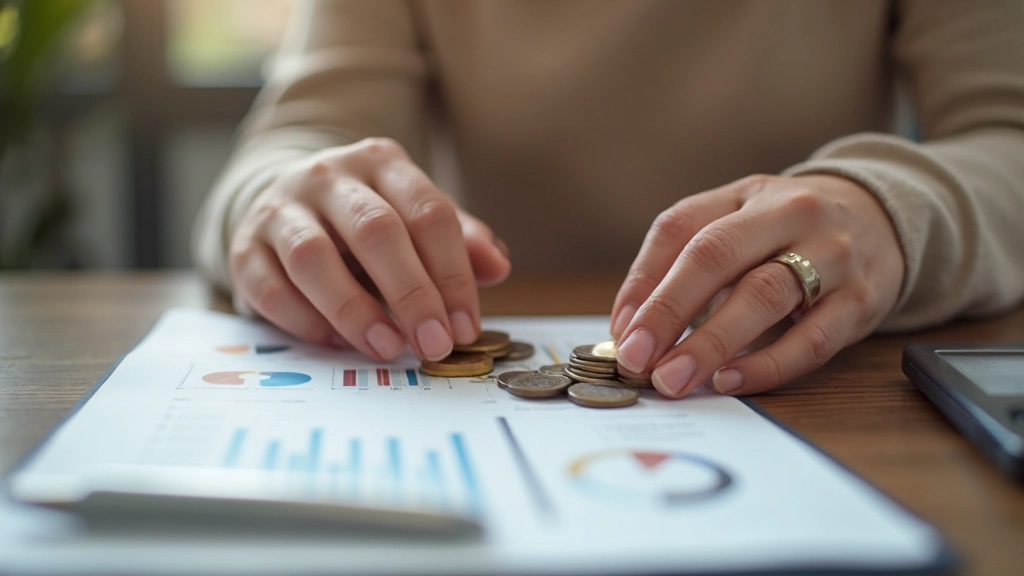 Sparplan-Strategie mit Münzen und Sparzielen auf Notizbuch